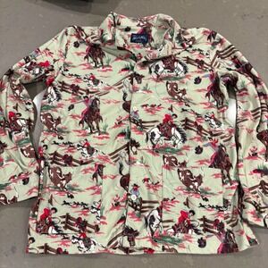 Vtg Nick & Nora Round Up Pajama Top Shirt Western Cowboy Horse Kurt‎ Cobain Med